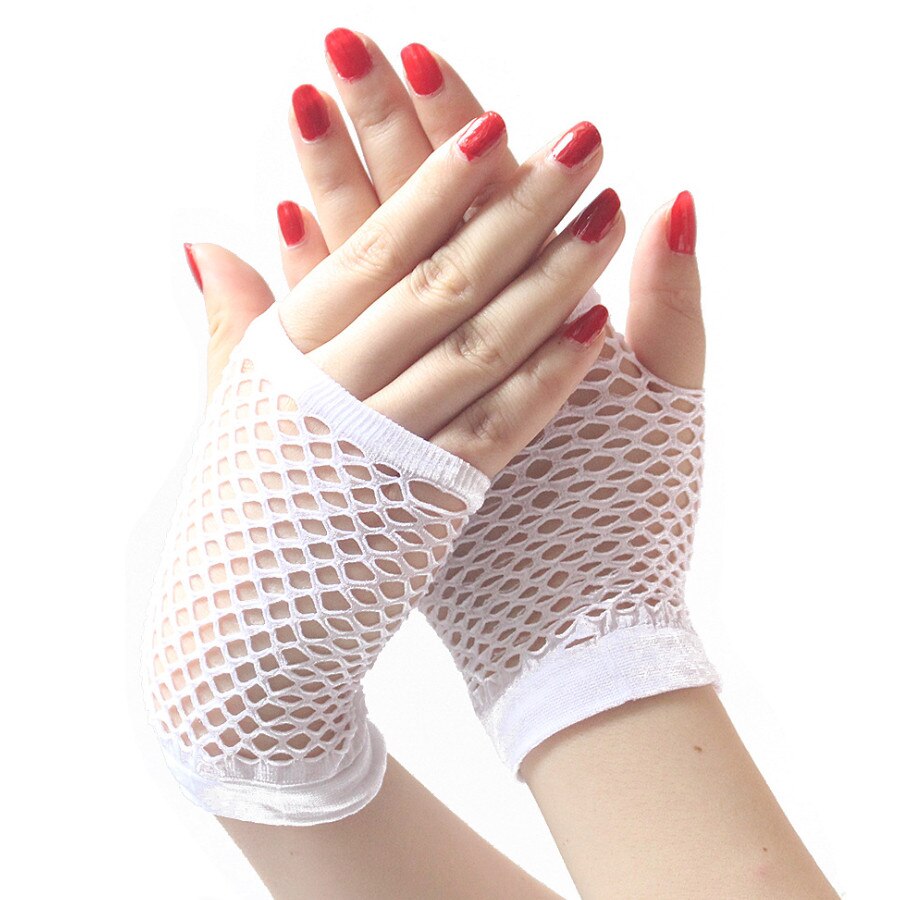 Black Womens Short Fishnet Net Gloves Fingerless Mesh Gloves Punk Rock Fancy Night Club Party Sexy Beautiful Gloves: white