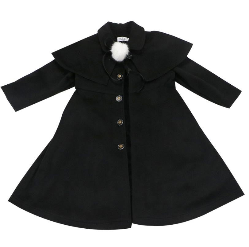 Vinter svart prinsesse lange kåper jenter ullfrakk merke jakker trench ins baby 2-8y ws1136