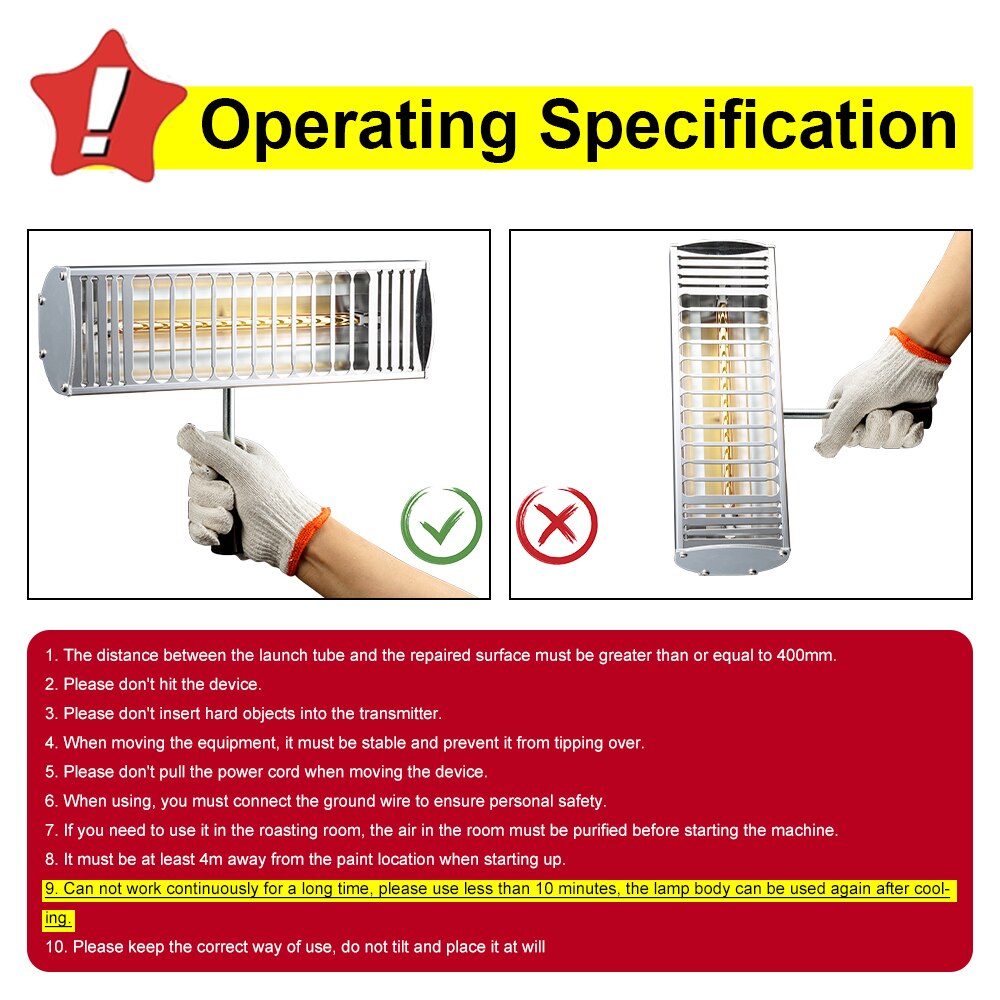 1000W Handheld Infrared Paint Lamp Infrared Auto Drying Portable Paint Curing Lamp Grilled Light Car Spray Paint Room