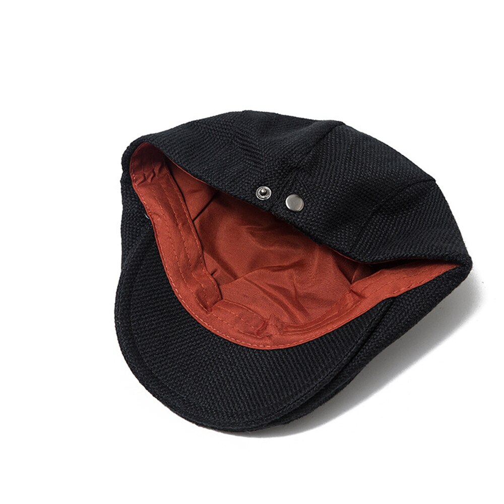 Showersmile Zomer Heren Baret Linnen Platte Pet Verstelbare Krantenjongenspet Ademend Vintage Effen Oranje Ivy Eendenbek Hoed