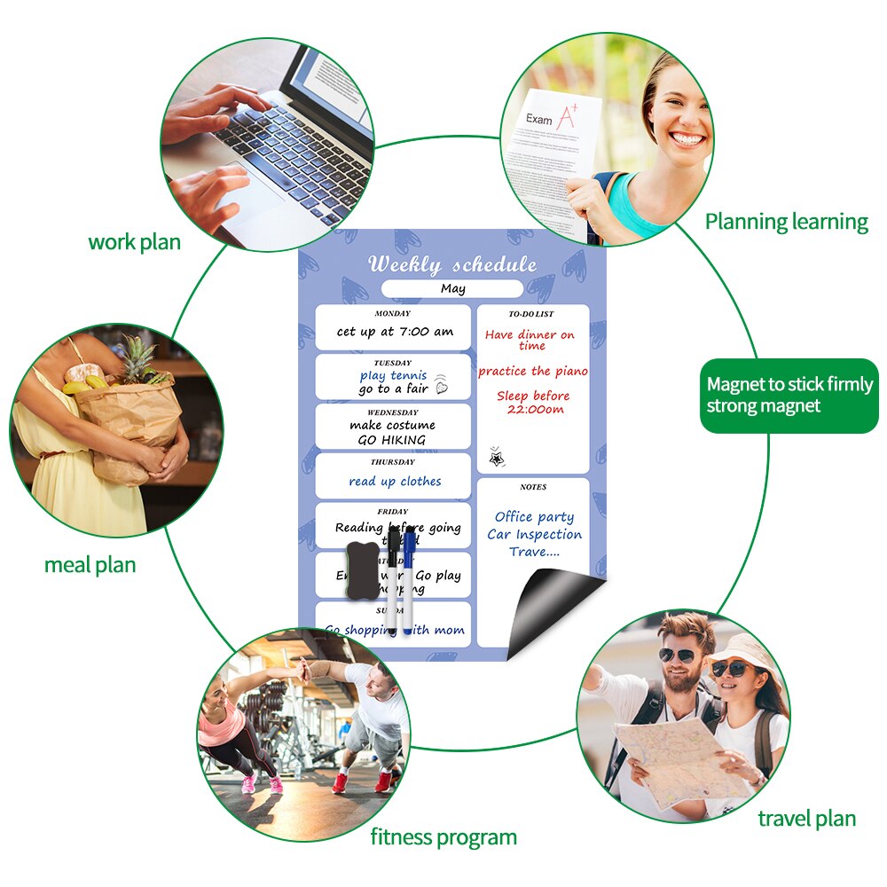 Terminarz tygodniowy tablica magnetyczna kalendarz magnesy na lodówkę rodzina posiłek planista wiadomość z przypomnieniem notatnik szkolne materiały biurowe