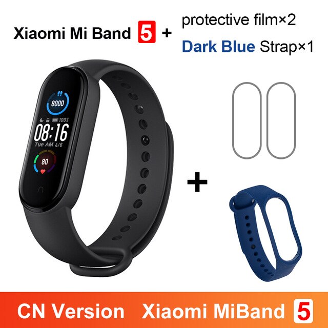 Xiaomi Mi Band 5 Fitness Bracelet Magnetic Charge 24h Heart Rate Sleep REM Nap Step Swim Sport Monitor Remind Alarm Miband 5: CN Dark Blue N Film