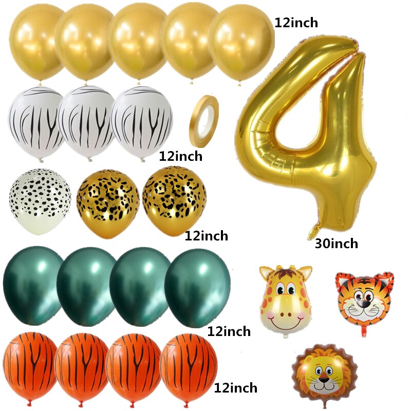 Børn safari dyr fødselsdagsfest balloner guld digital ballon buket løve tigher giraf ballon stativ zoo dyr ballon tegn: 4