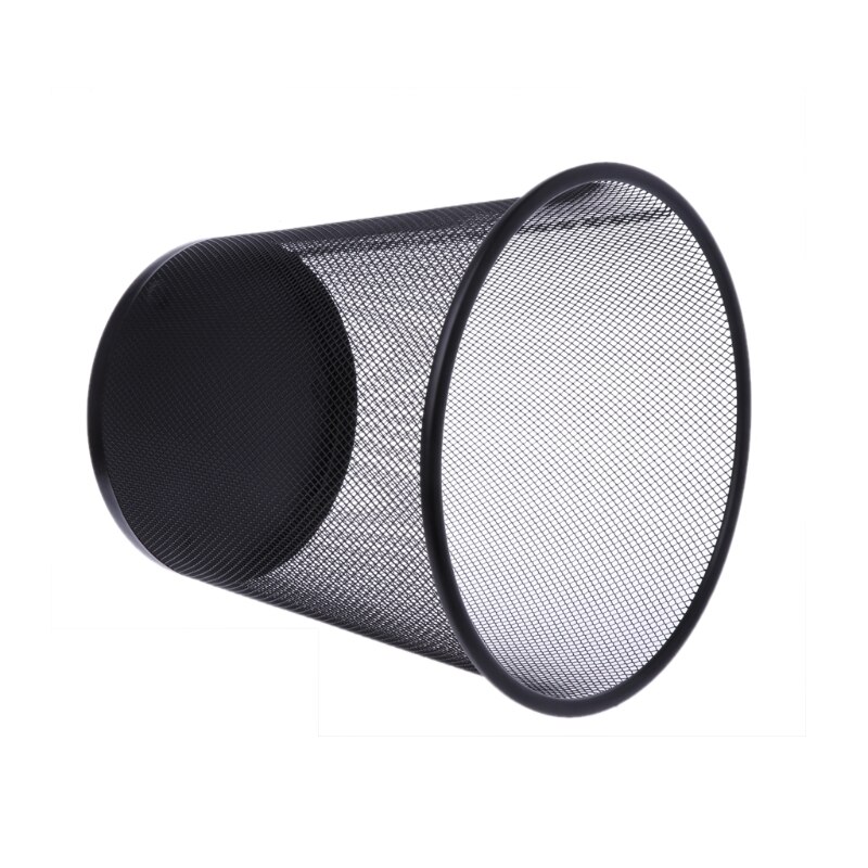 Metal Mesh Wastebasket Round Trash Can Recycling Bin Office Tools Supplies Black