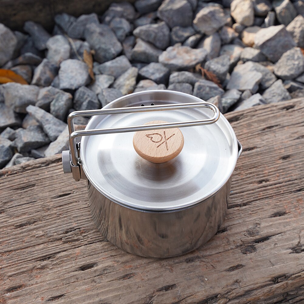 1L Outdoor Camping Theepot Wandelen Draagbare Pot Rvs Koffie Koken Pot Waterkoker Picknick Camping Apparatuur