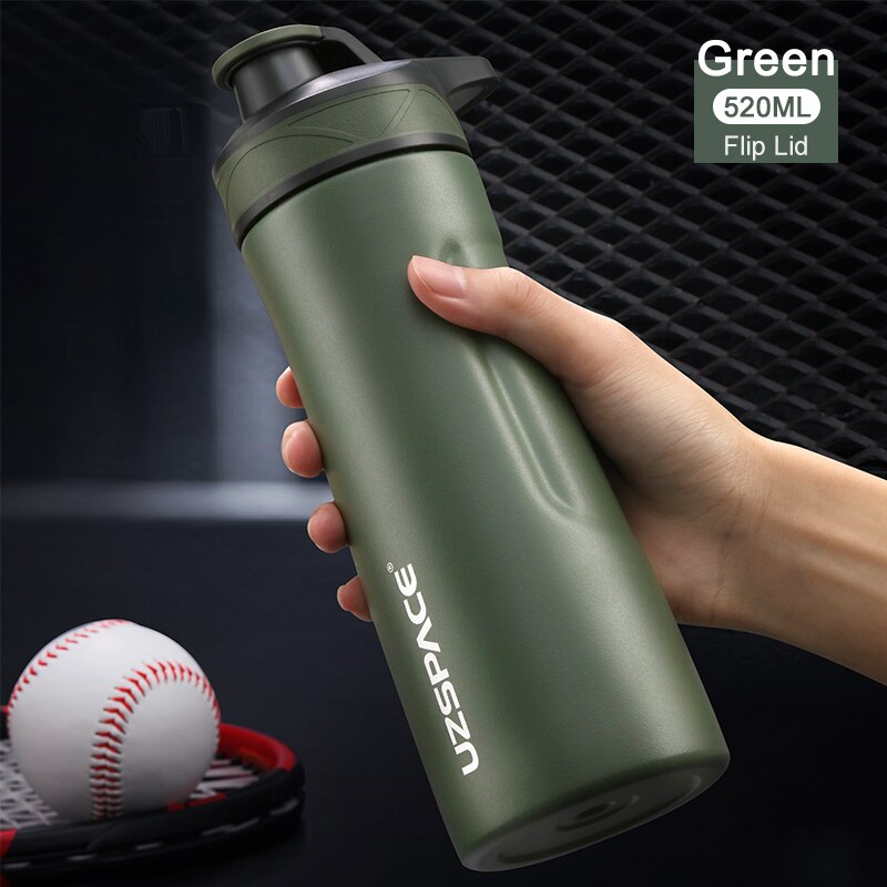 UZSPACE Thermos Stainless Steel Vacuum Flask Cup Portable Leakproof Travel Mug 2 Style Lid Thermo Bottle With Handgrip: Flip 520ml Green