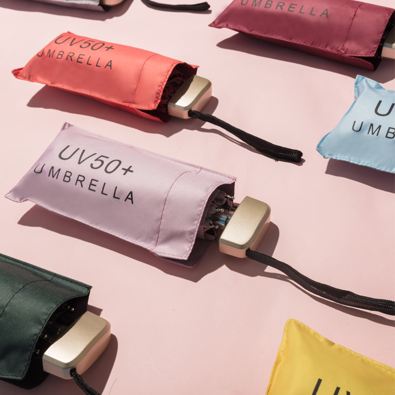 Paraguas portátil de bolsillo para mujer, sombrilla pequeña con protección solar, Anti UV, cinco pliegues, para viajes