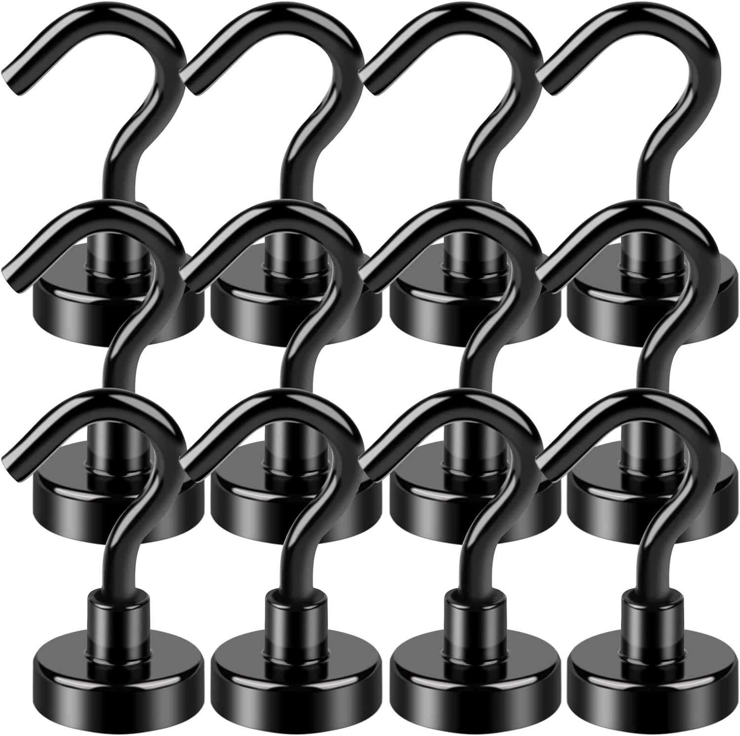 Ganchos magnéticos, ganchos magnéticos negros, fuertes imanes de neodimio con ganchos, pequeños ganchos magnéticos de Metal para refrigerador, casillero: XL / Negro