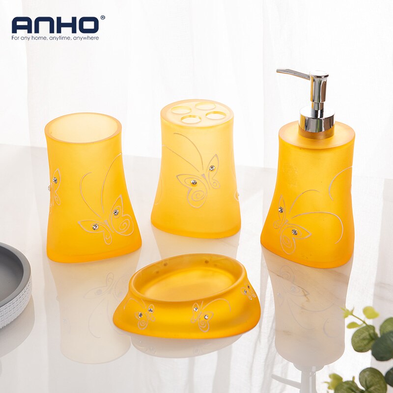 Amber Resin Bathroom Accessories Set Yellow Orange Soap Dish Mouthwash Cup Toothbrush Holder Soap Dispenser Lotion Bottle