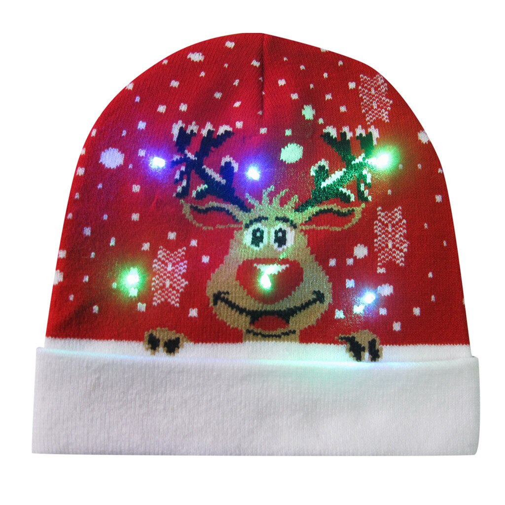 LED Luminous Christmas Hats Beanie Sweater Christmas Santa Hat Light Up Knitted Hat For Kid Adult For Christmas Party 9109: G