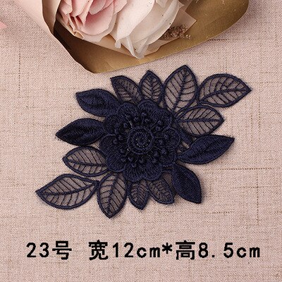 Parches bordados de encaje azul oscuro azul marino, iones para coser en ropa, apliques de mariposa y flores de Organza para ropa, pantalones vaqueros, vestido, rayas DIY: Rosa