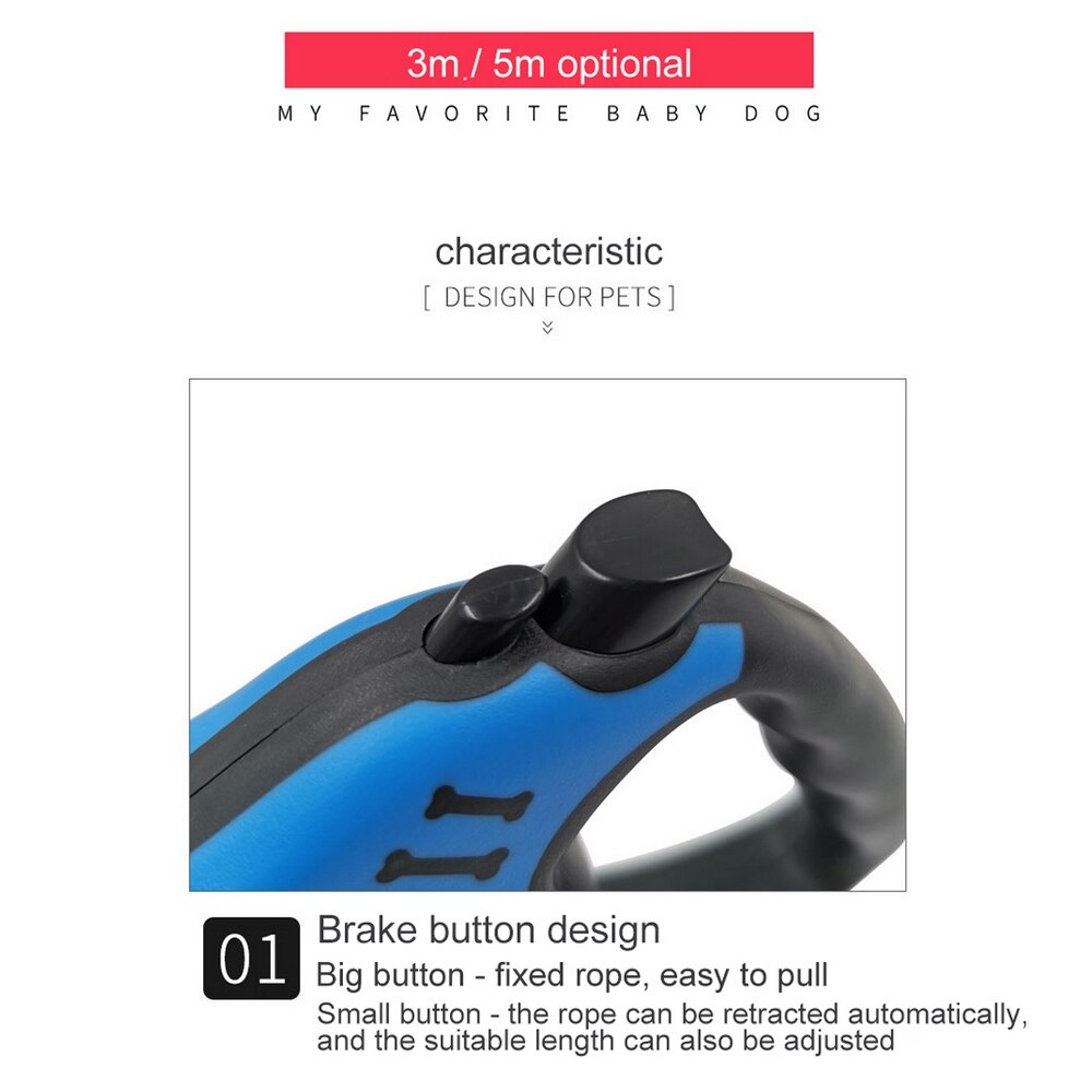 3 / 5 M Dog Walking Rope Retractable Extension Pet Traction Line Tape Soft Handle Automatic Telescopic Dog Rope Pet Walking Lead