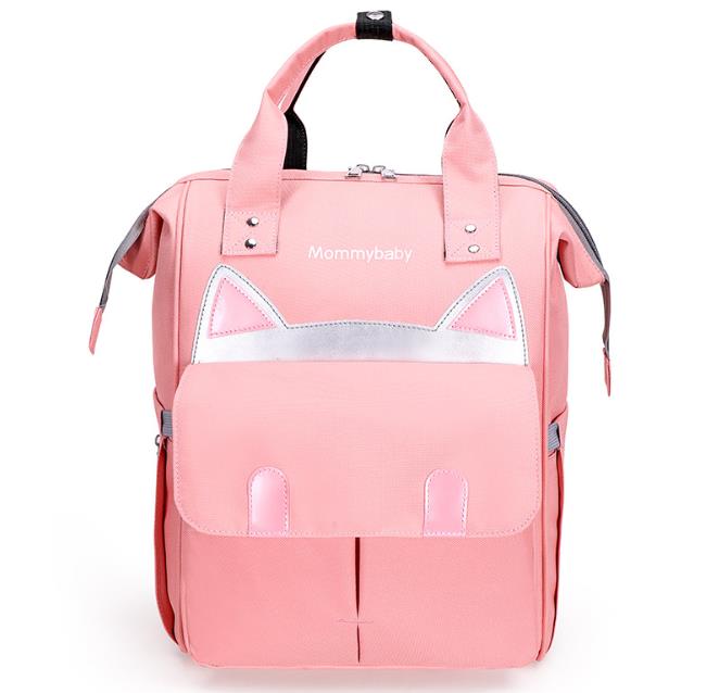 Cartoon Bear Diaper Bag Mummy Backpack Large Capacity Baby Stroller Bag Waterproof Oxford Handbag Maternity Nursing Nappy Bag: Pink cat