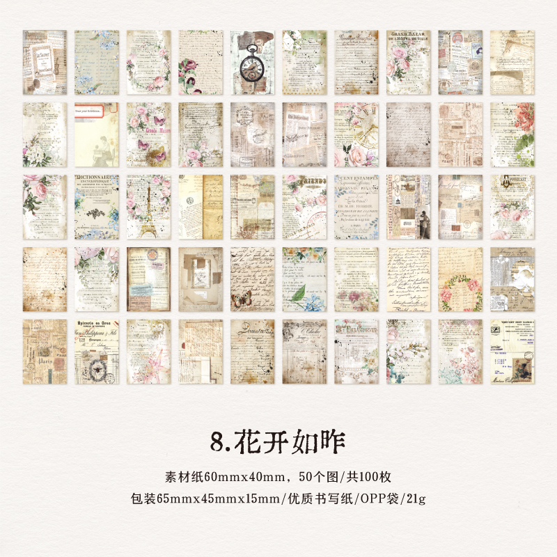 100pcs/pack Floral Materials Paper Mini Book DIY Scrapbooking Art Collage Photo Album Decor Junk Journal Craft Paper: Blue