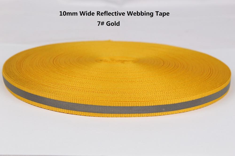 10mm breed reflecterende lint singels voor veilig product garment tassen schoenen DIY riem zwart grijs orange rood blauw groen roze geel: 7 gold