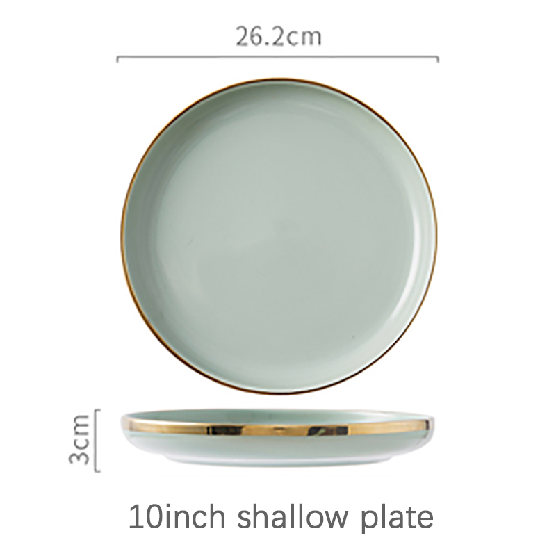 Tableware Set Dishes Dinner Plates Steak Food Dessert Plate Green Salad Soup Bowl Plates and Bowls Set for Family Hotel: 10inch shallow plate