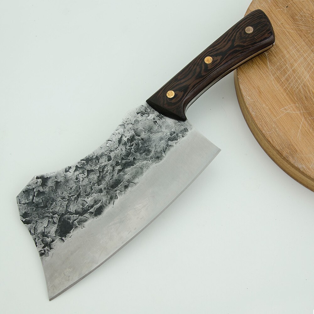 Qing raskaaseen teurastajanveitsi monitoiminen kiinalainen lihakirves lihan pilkkomiseen luun leikkaamiseen taottu teräs kokkiveitsi keittiövälineistö