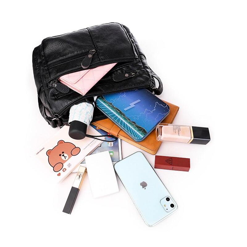 Gorąca sprzedaż moda kobiety dzikie wielowarstwowa torba na ramię zwykły Crossbody torby dla kobiet o dużej pojemności myte miękkie skórzane torebki