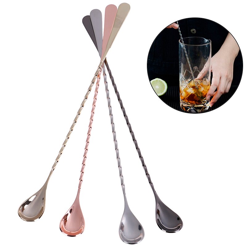 30cm Cocktail Spoon Bar Spoon Stainless Steel Mixing Spiral Pattern Bar Teadrop Spoon Bar Tool Bartender Tools