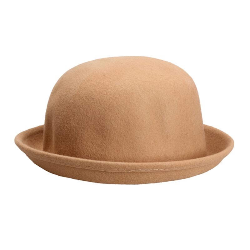 Vintage Women Men Woolen Roll Brim Bowler Hats Unisex Billycock Classic Hat SER88: Light Tan