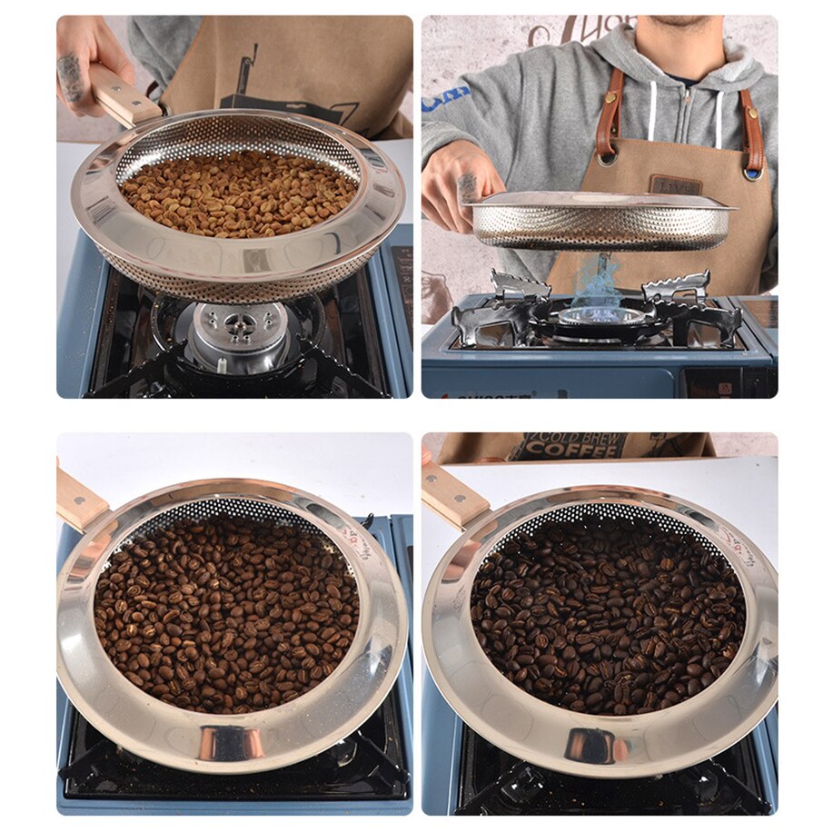 Handmade Coffee Roaster Machine Stainless Steel Made Hand Use Coffee Bean Baker Wooden Handle Roasting Machine