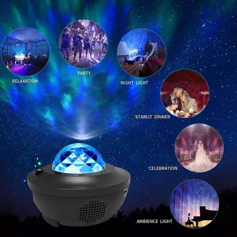 Kleurrijke Sterrenhemel Projector LED Nachtlampje Wave Sky Projector Blueteeth USB Voice Control Muziekspeler voor Kinderen
