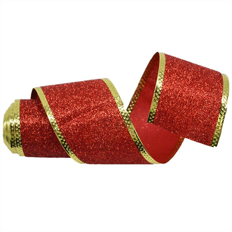 2m/ rullaa 5cm joulunauhaa kulta hopea punainen kuitukangas glitter wrap nauha tee itse joulukuusen nauha rusetin koristeet: Punainen