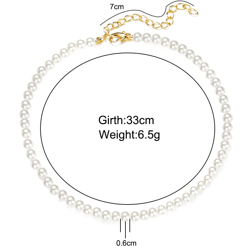 17KM Elegante Weiß Nachahmung Perle Halsband Halskette Große Runde Perle Hochzeit Halskette für Frauen Charme Schmuck: 0.6cm