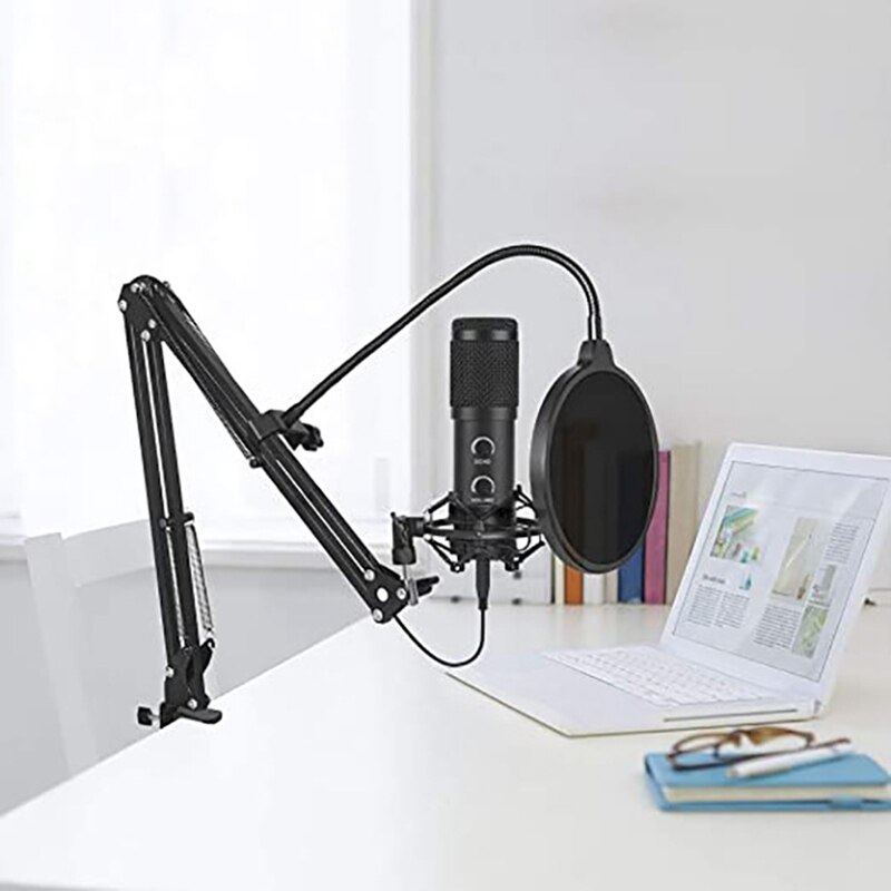 Top Deals BM838 USB Condenser Studio Microphone Set Vocal PC Recording Musical Microphone Set for Radio Braodcasting Mic Stand