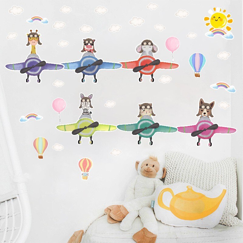 Tofok dierenpiloot luchtballon diy muursticker baby kinderkamer zelfklevende stickers huis tegel raam deur decoratie