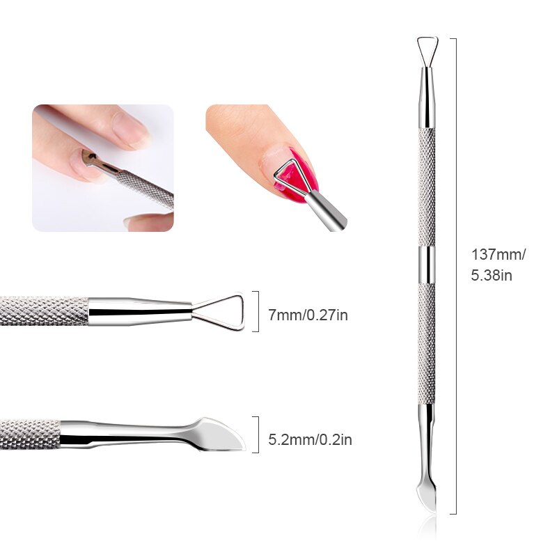 Edelstahl Häutchen Nagel Drücker Nagel Dreieck Häutchen Pusher Schäler Nagellack Häutchen Entferner Werkzeuge für Fingernagel: 02