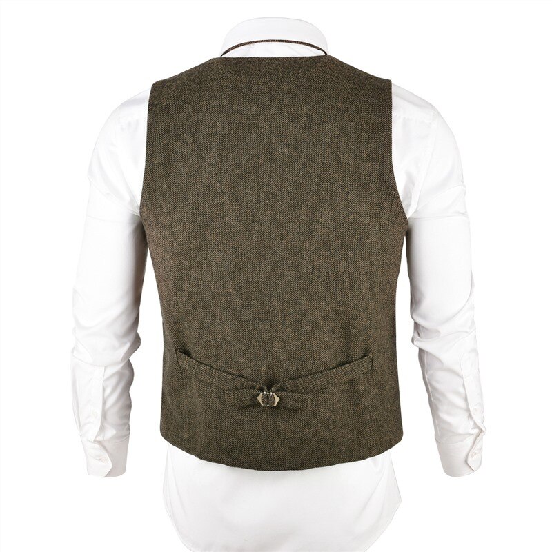 VOBOOM Wool Tweed Mens Waistcoat Single-breasted Herringbone Slim Fitted Suit Vests 007