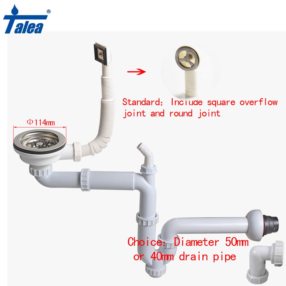 Talea 114 & 110mm Gootsteen zeef Mand Afvoer Set met Afvoerpijpen in de muur Basin Pop Up drain Zeef met overloop