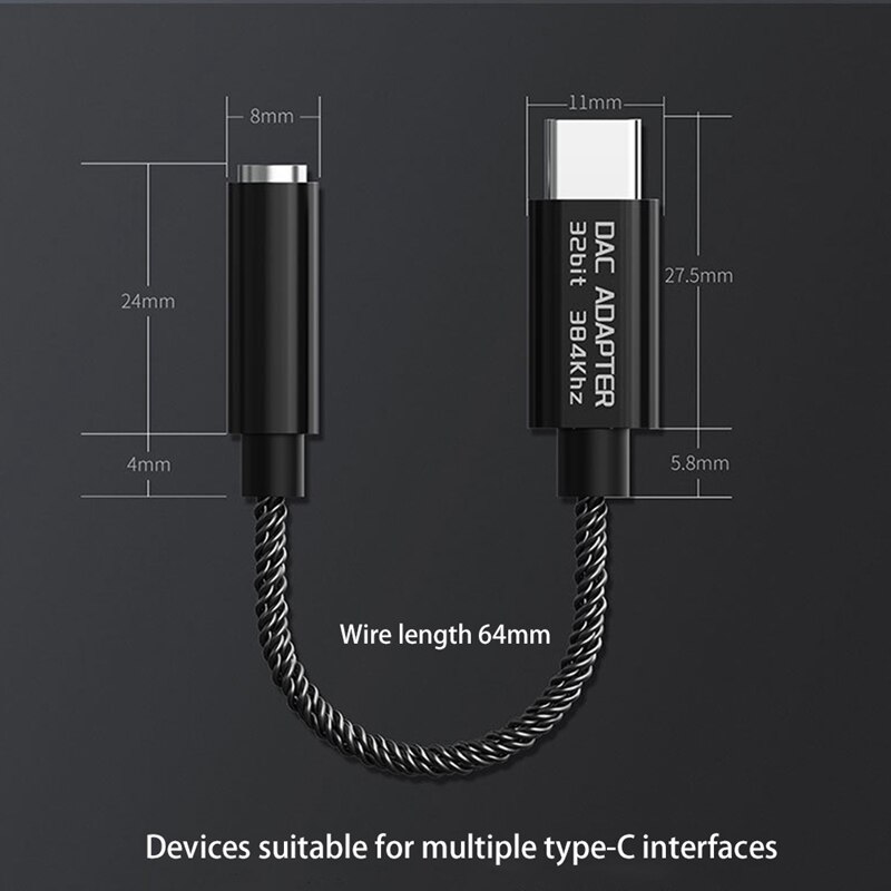 Alc 5686 usb type-c dac hoofdtelefoonversterker 16-32 ohm 3.5mm uitgangen snr 125db pcm 32 -bit 384 khz voor android, windows 10,