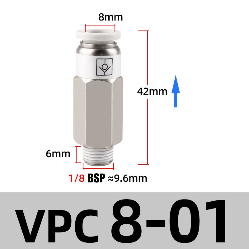 M5 1/8" 1/4" 3/8" 1/2" BSP Thread Pneumatic Check Valve One Way Non-return Valve One Touch Qucik Fitting Connector Coupling: VPC 8-01