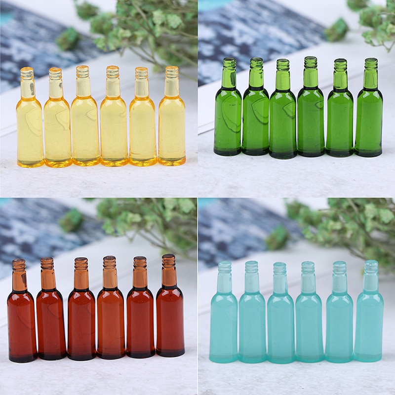 6Pcs Beer Wine Drink Bottle Doll Food Kitchen Living Room Accessories 1:12 Dollhouse Miniature Toys