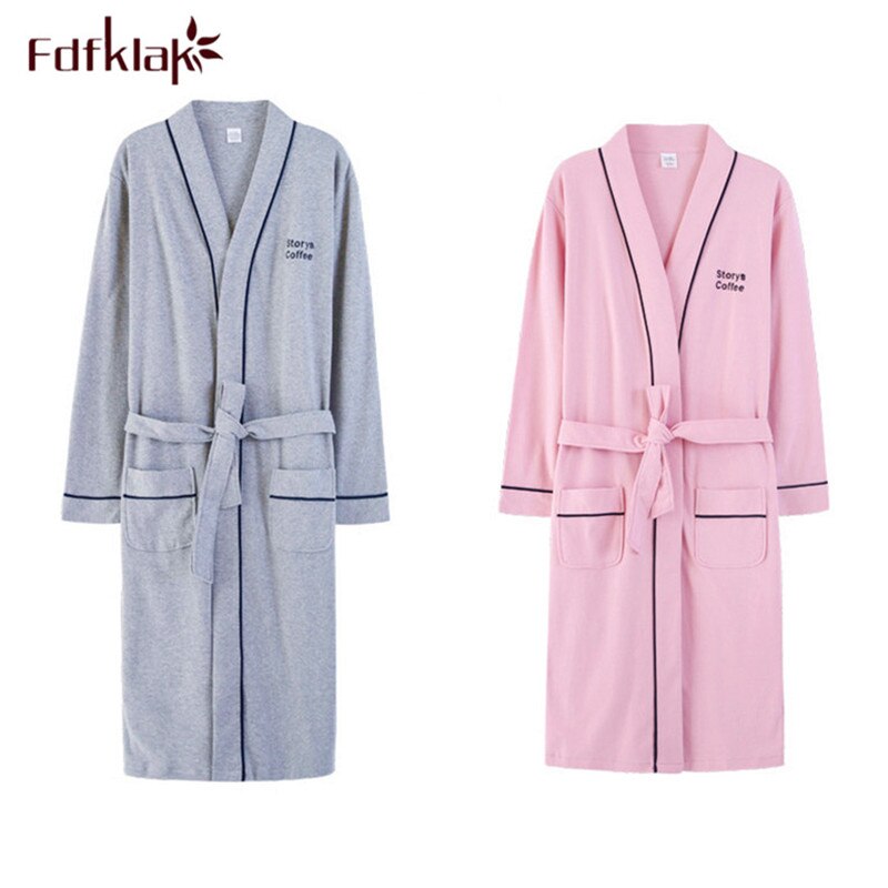 Fdfklak høst vinter badekåpe menn langermet bomull par nattøy kappe plus size lounge badekåpe menn kimono badekåper m -3xl