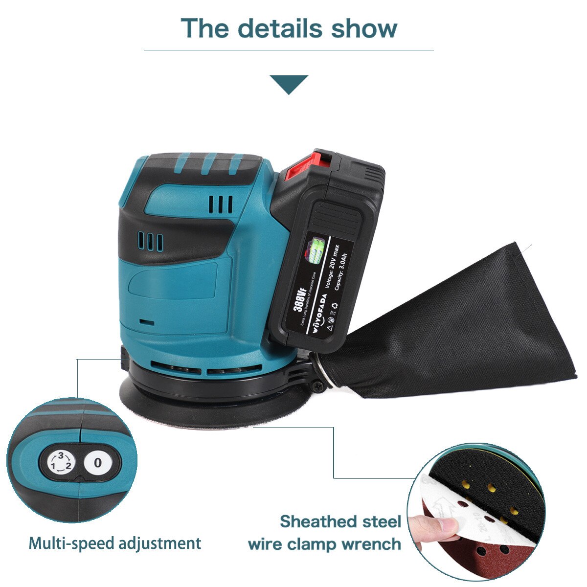 3 Speed Draadloze Excentrische Schuurmachine Hout Molen Polijsten Elektrische Slijpen Met Schuurpapier Voor Makita 18V Batterij Geen Batterij