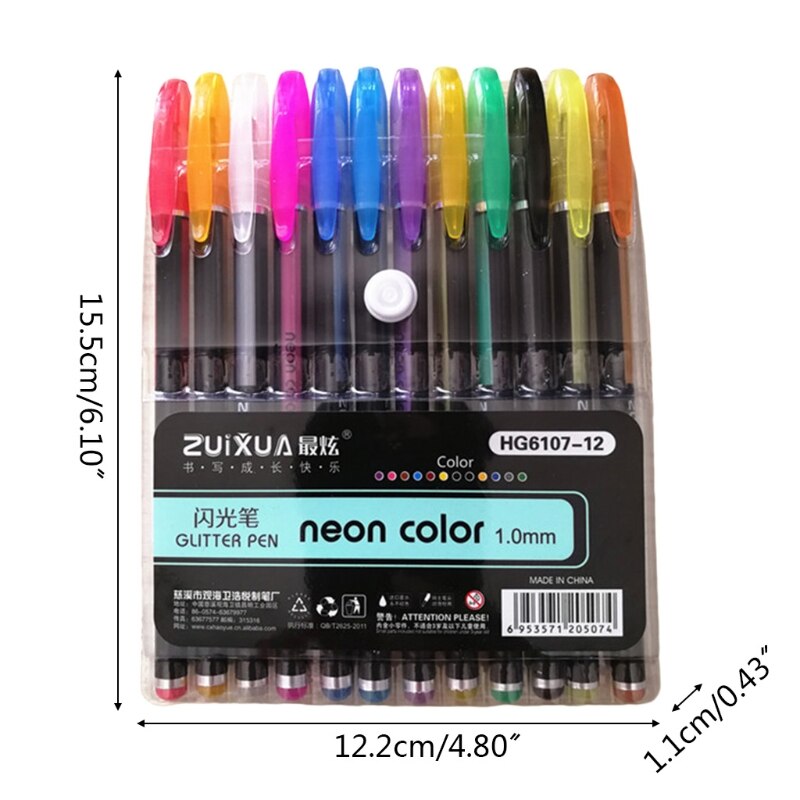 Ensemble de stylos Gel 12 couleurs, surligneur à paillettes, Pastel, pour colorier l&#39;école et le bureau