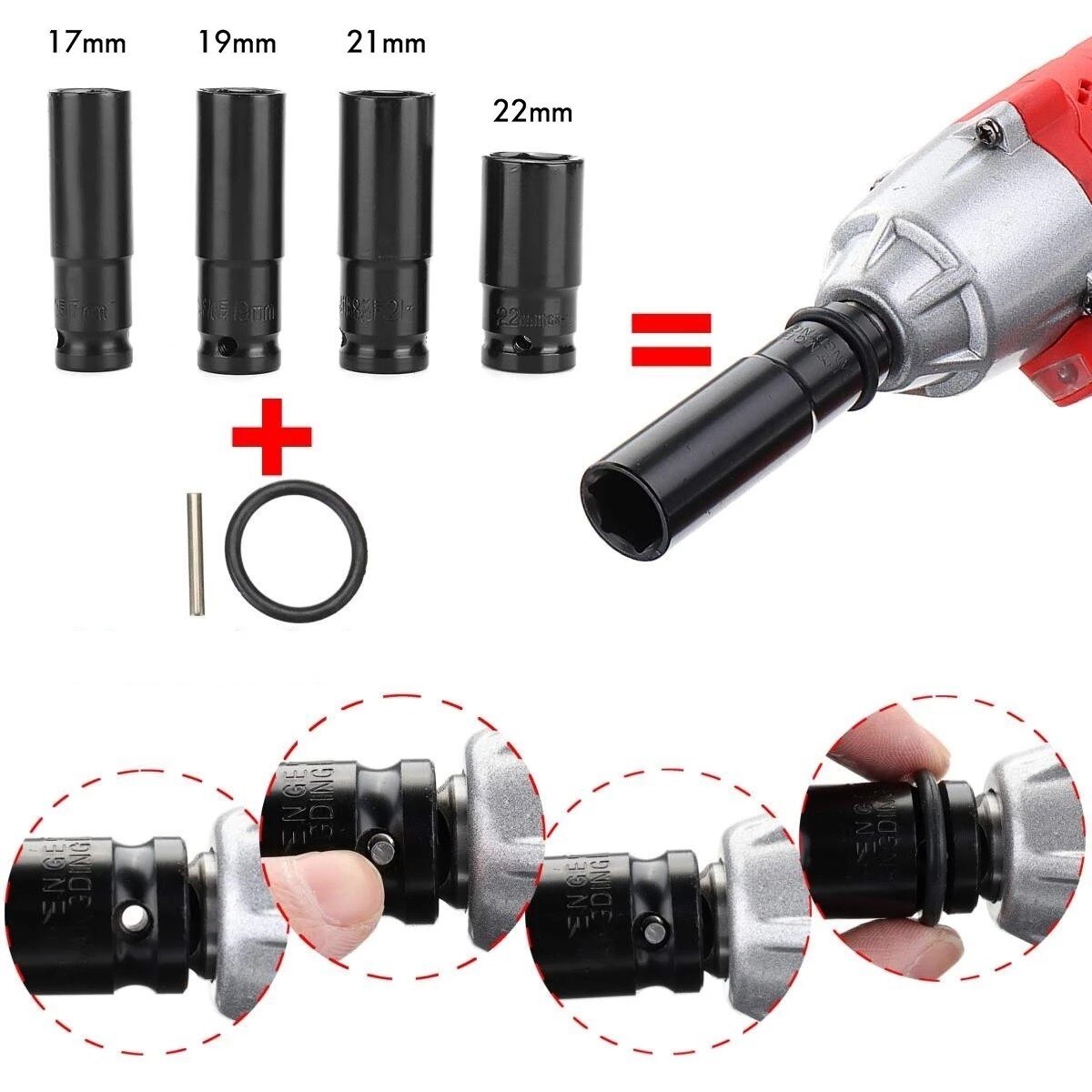 4 Pcs 17-22mm Electric Impact Wrench Hex Socket Head Kit Hardness And Durability Spanner Socket