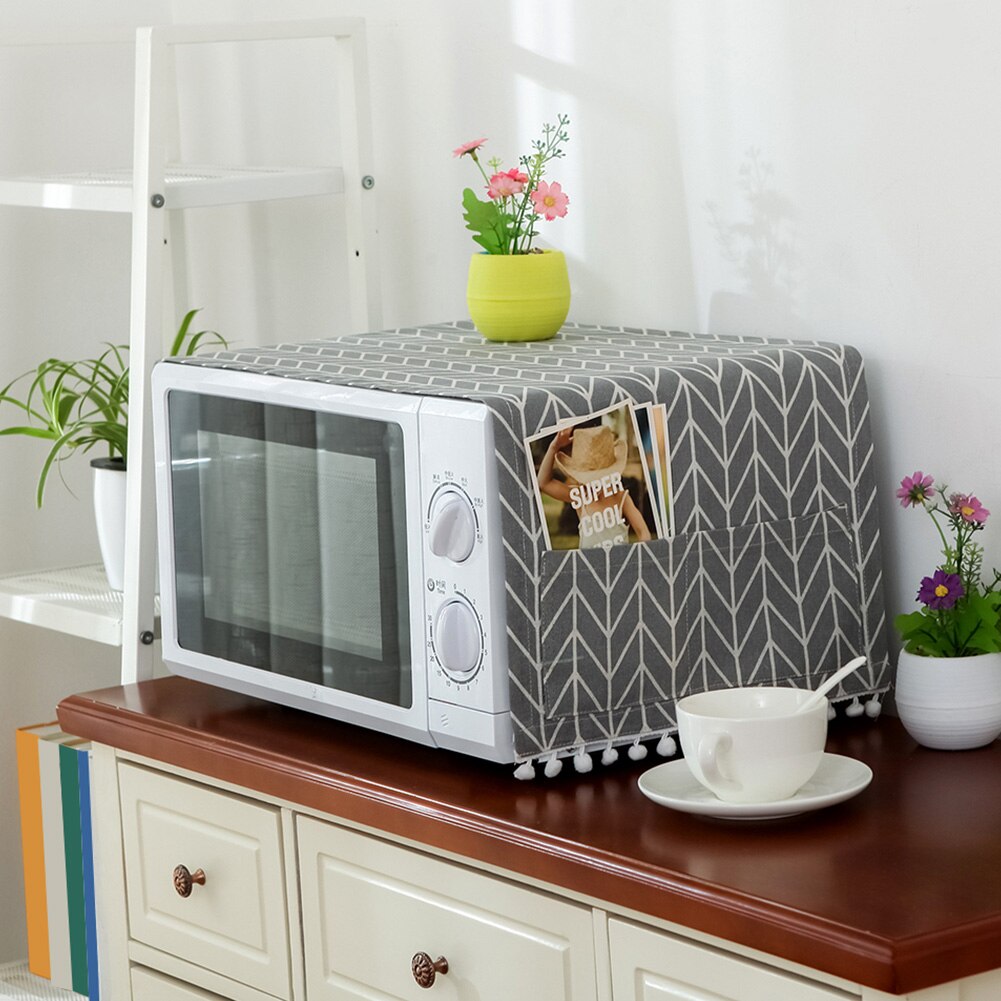 Protector para horno microondas de 30x90cm, Protector para máquina a prueba de polvo, aparato de cocina, Lino de algodón nórdico con bolsillos laterales para comedor