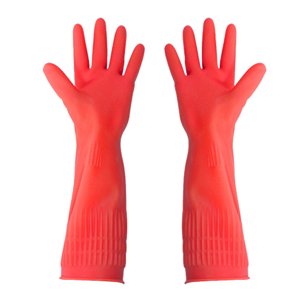 38cm Rubber Gloves Reusable Long Rubber Gloves Dishwashing Gloves for Kitchen Gardening SEC88: Red  L