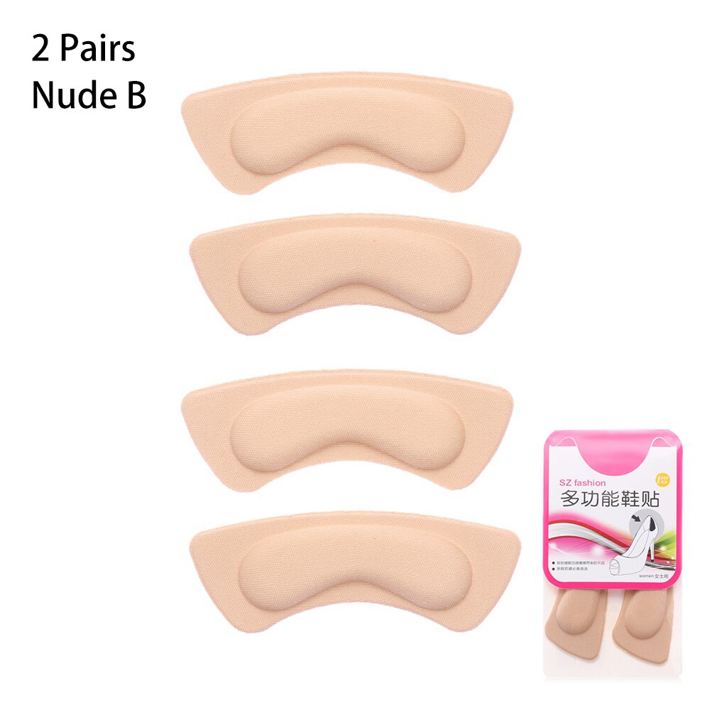 2 Pairs Vrouwen Hak Kussen Pads Hoge Hak Schoen Grips Liner Anti-Slip Zelfklevende Inlegzolen Voet care Protector Herbruikbare: Nude B