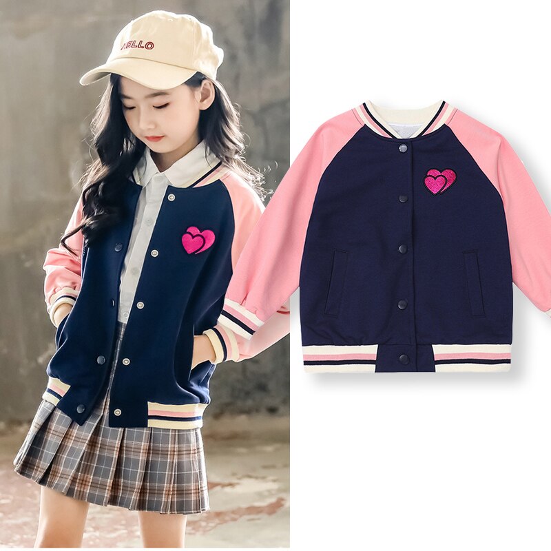 spring and autumn thin jacket love pattern jacket little girl jacket Baseball Jacket casual jacket girl versatile j