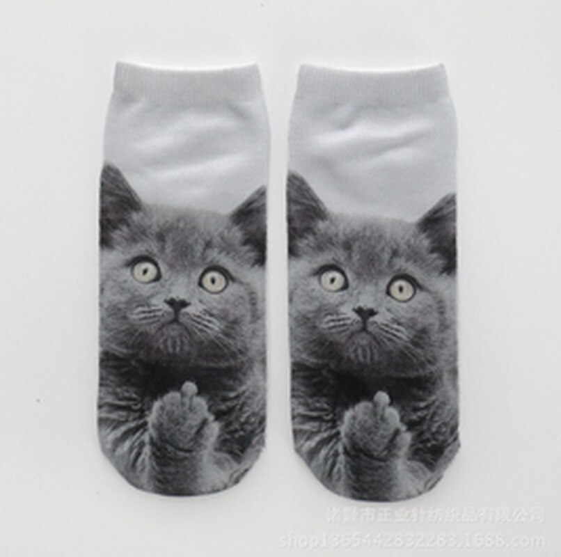 Vrouwen Funny Animal Leuke 3D Print Sokken Vrouwen Sokjes Unisex Sokken Vrouwen Mode Sox Cartoon Kat Voor vrouwelijke: Grijs