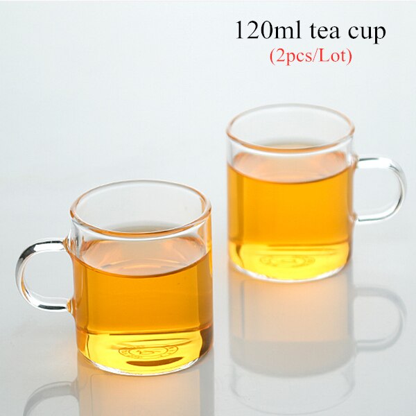 Square Heat Resistant Glass Teapot With Stainless Steel Infuser Filter Puer Tea Kettle Clear Glass Tea Pot Cup Tea Sets: 2 tea cups