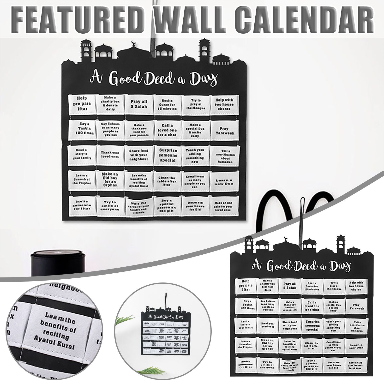 30 Day Ramadan Mubarak Advent Calendar Hanging Felt Countdown Calendar For Kids Ramadan Decorations Eid 2021party Supplies: C