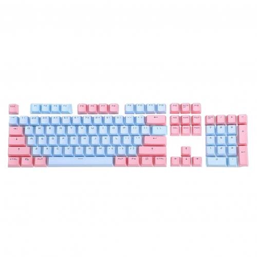 104Pcs/1 Set ABS Dual Colors Backlight Keycaps English Replacement Button Set for Game Keyboard Key Cap Switches: Pink Blue