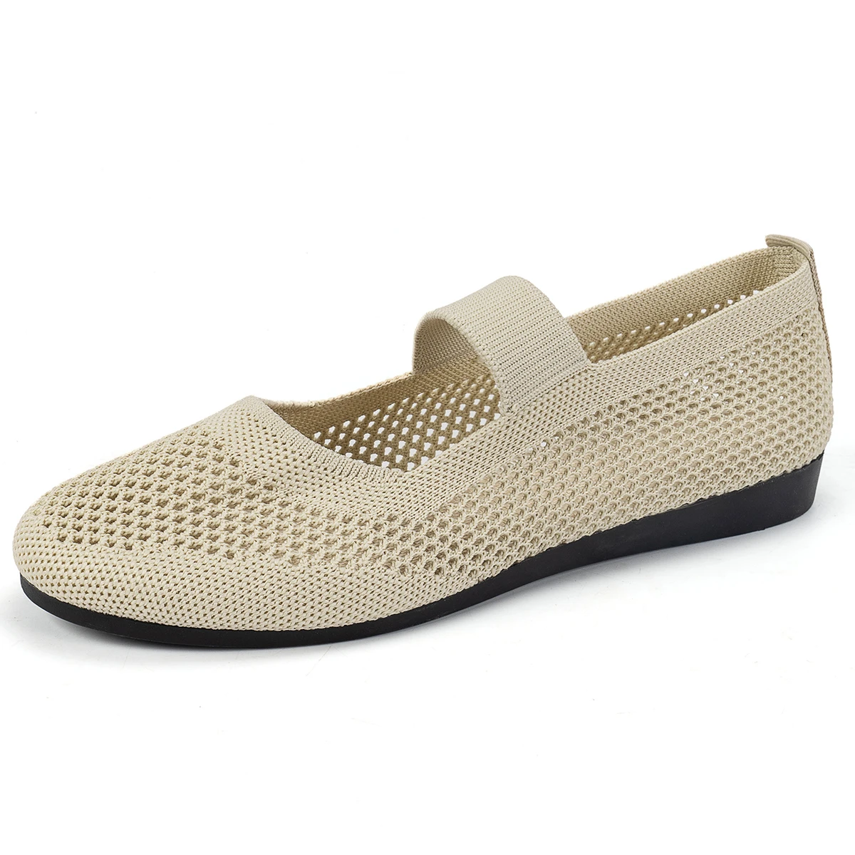 2024 scarpe basse da donna Slip on mocassini per maglieria per donna scarpe singole con punta tonda scava fuori moda mamma scarpe Casual per donna: Beige / 39