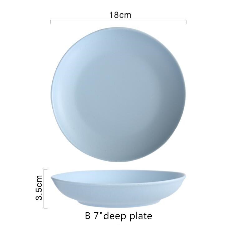 nordisch einfache matt blau weiß keramik geschirr einstellen Speisen Reis Salat Nudeln Schüssel Suppe Küche Kochen Werkzeug 1 pc: Blau B7 tief Platte